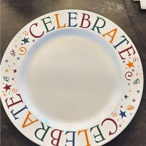 Pampered Chef Celebrate Dinner Plate - Multicolor Lettering on White